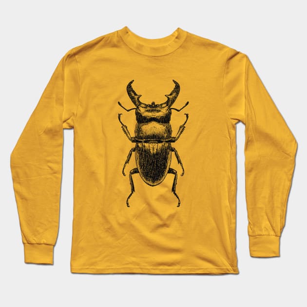 Stag Beetle drawing Long Sleeve T-Shirt by StefanAlfonso